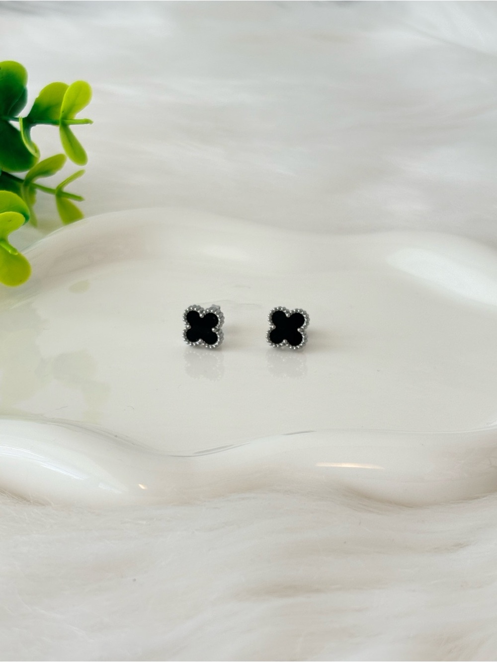 Black and Silver Stainless Steel
Clover Earrings - Picture 2 of 7